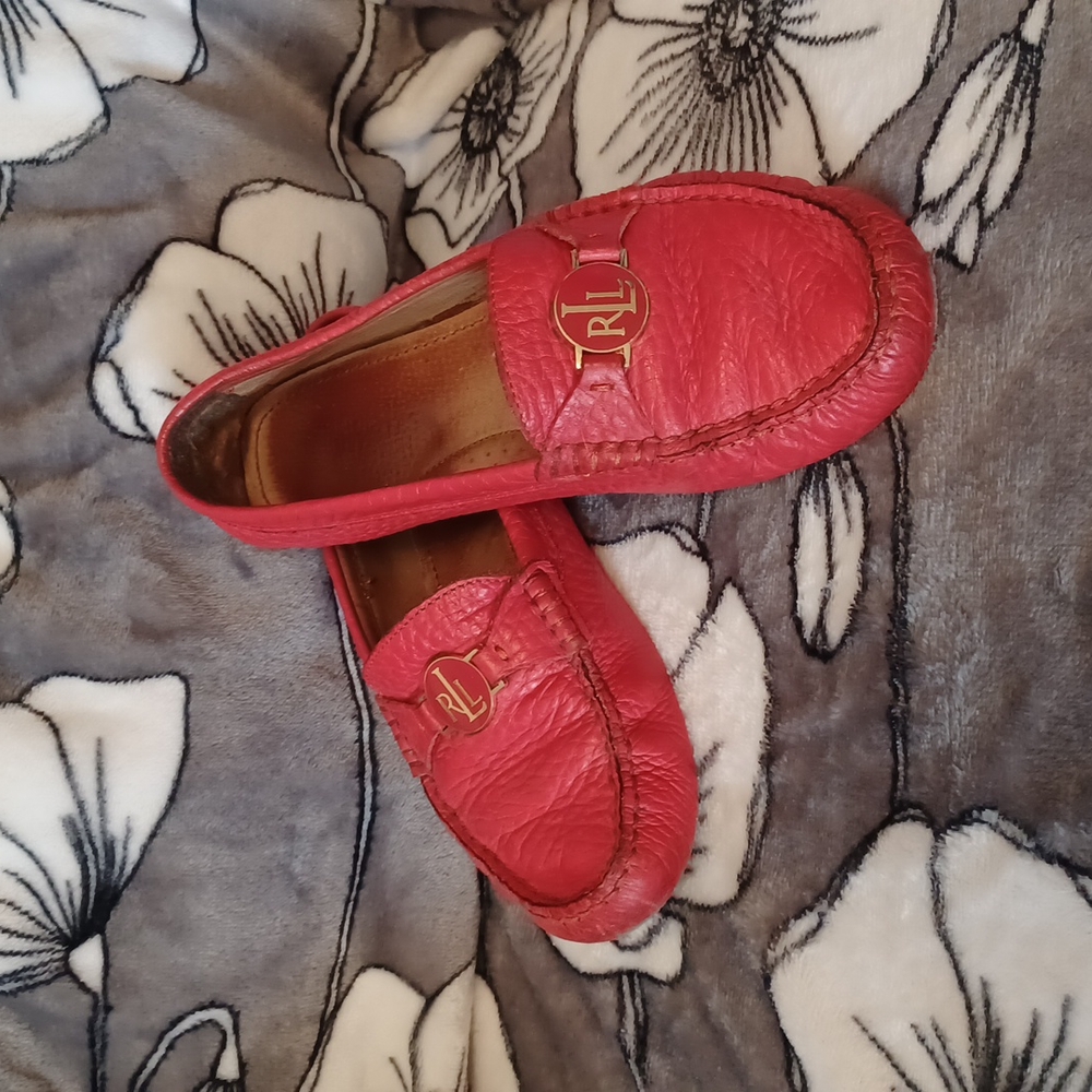 RALPH LAUREN Carley Red Leather Loafer Slip On Shoes 6.5